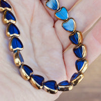 Golden Cyan Glass Hearts