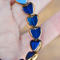Golden Cyan Glass Hearts