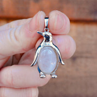 Natural Rose Quartz Penguin Pendant