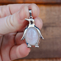 Natural Rose Quartz Penguin Pendant