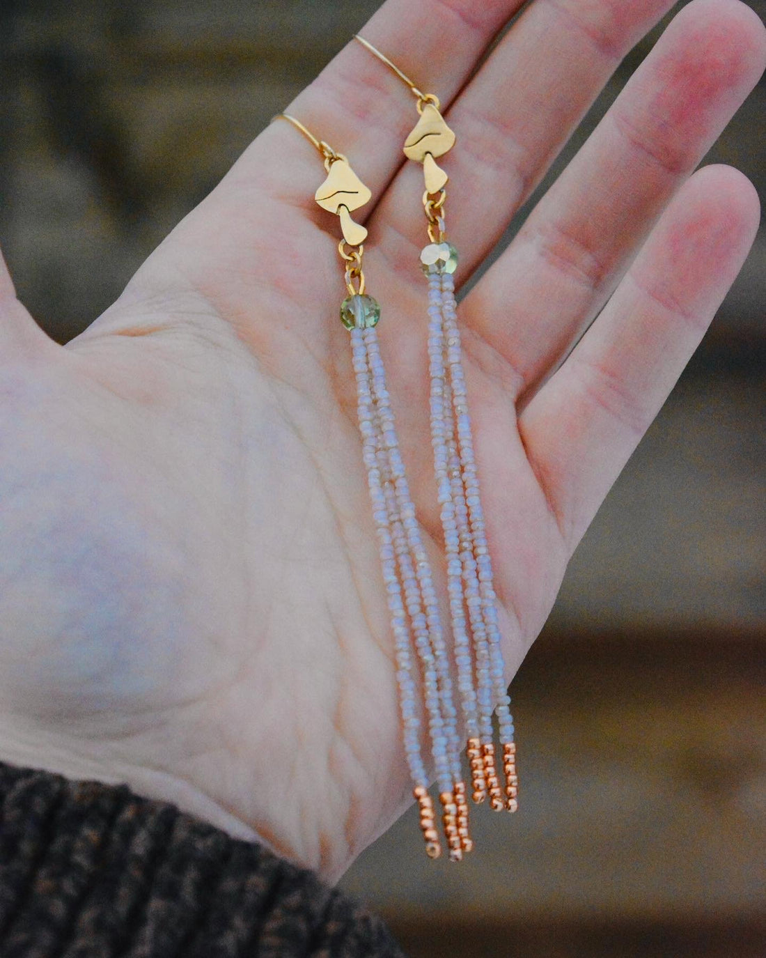 Honey Opal & Moss Mushroom Dangles - MA x RR Collab