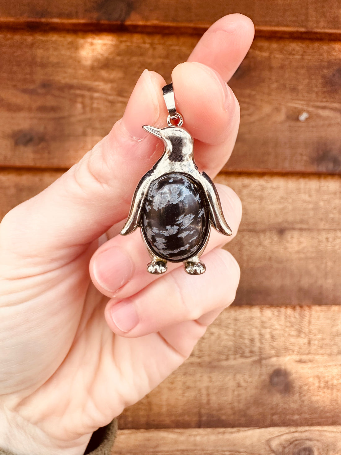 Natural Snowflake Obsidian Penguin Pendant