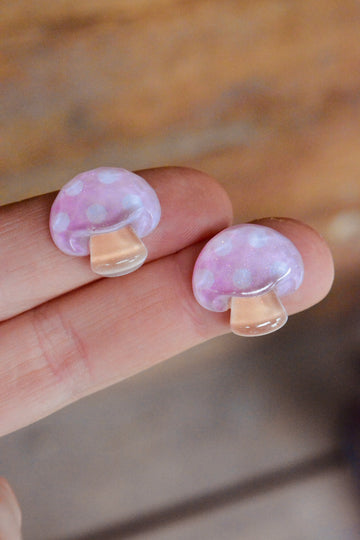 Pink Glitter Mushrooms - Resin Cabochons