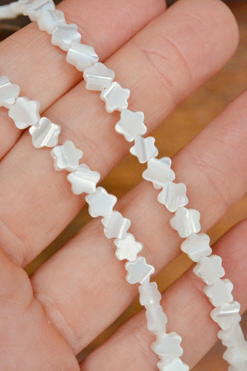 Mini Polished Mother of Pearl Flowers - White