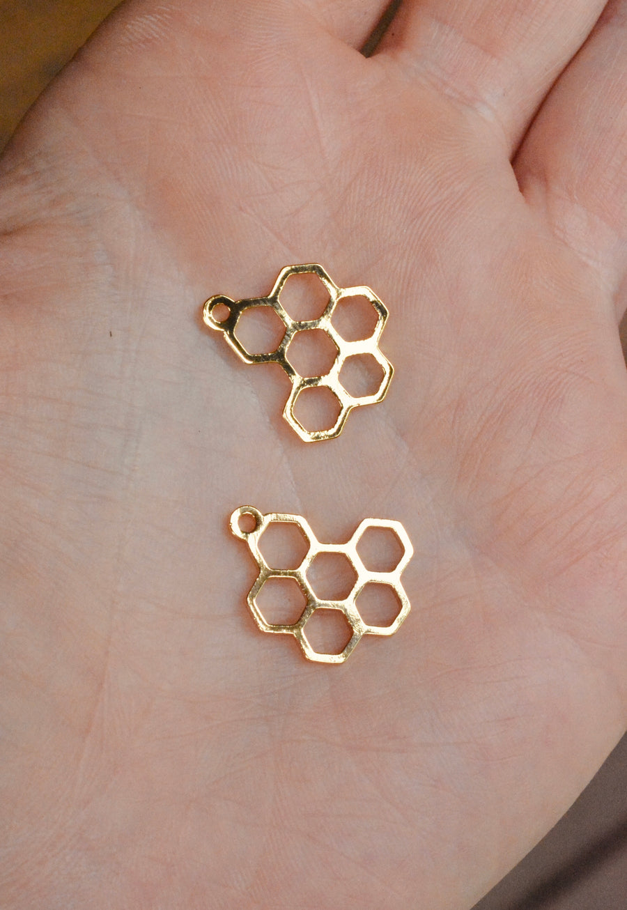 Honey Comb Silhouette Charms - 18k Gold Plated