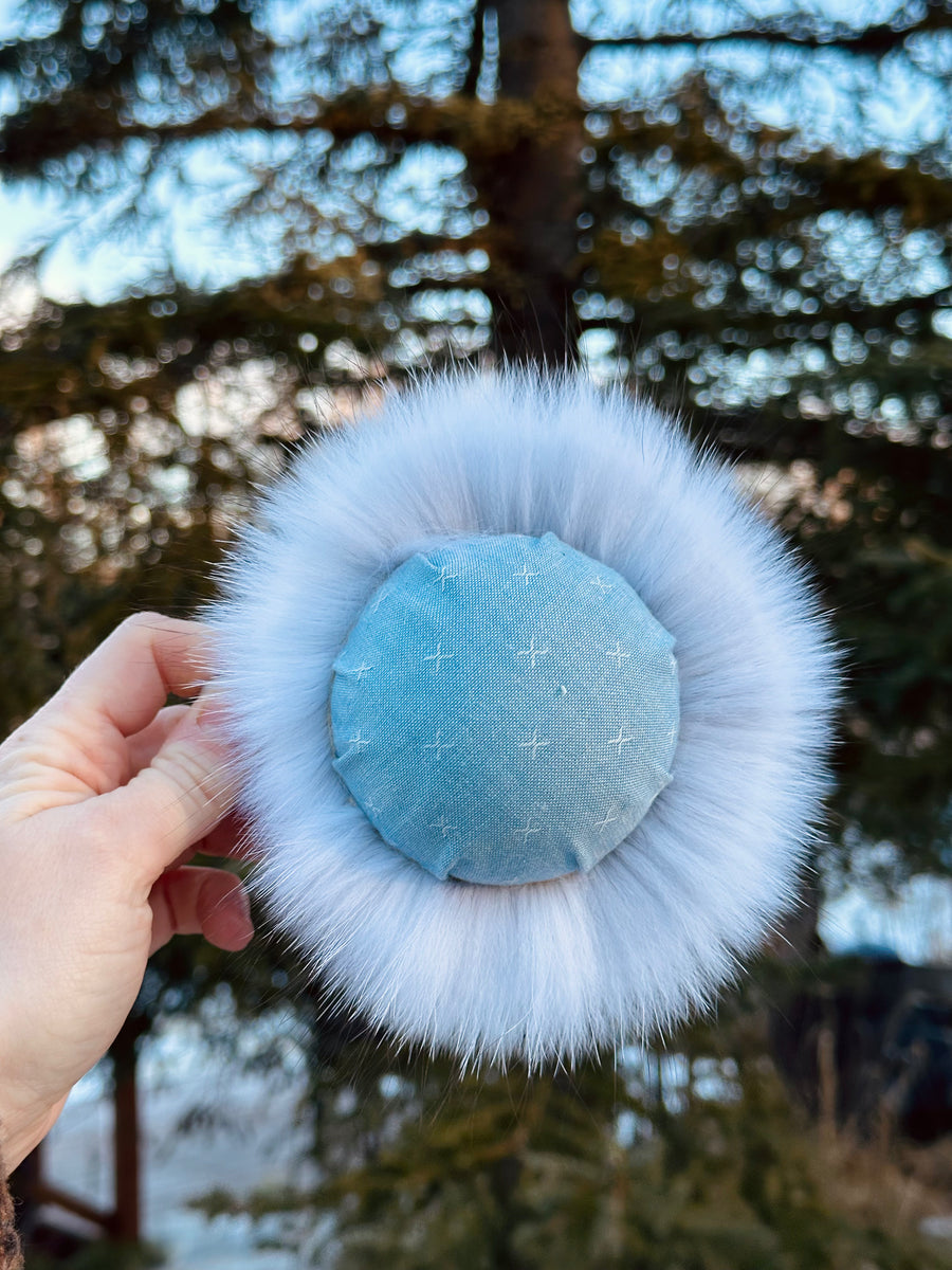 Vintage Blue Floral Teacup Pincushion - Blue Fox Fur