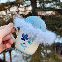 Vintage Blue Floral Teacup Pincushion - Blue Fox Fur