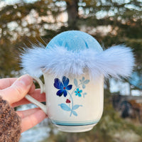 Vintage Blue Floral Teacup Pincushion - Blue Fox Fur