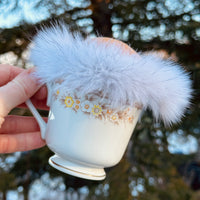 Vintage Daisy Teacup Pincushion - Blue Fox Fur