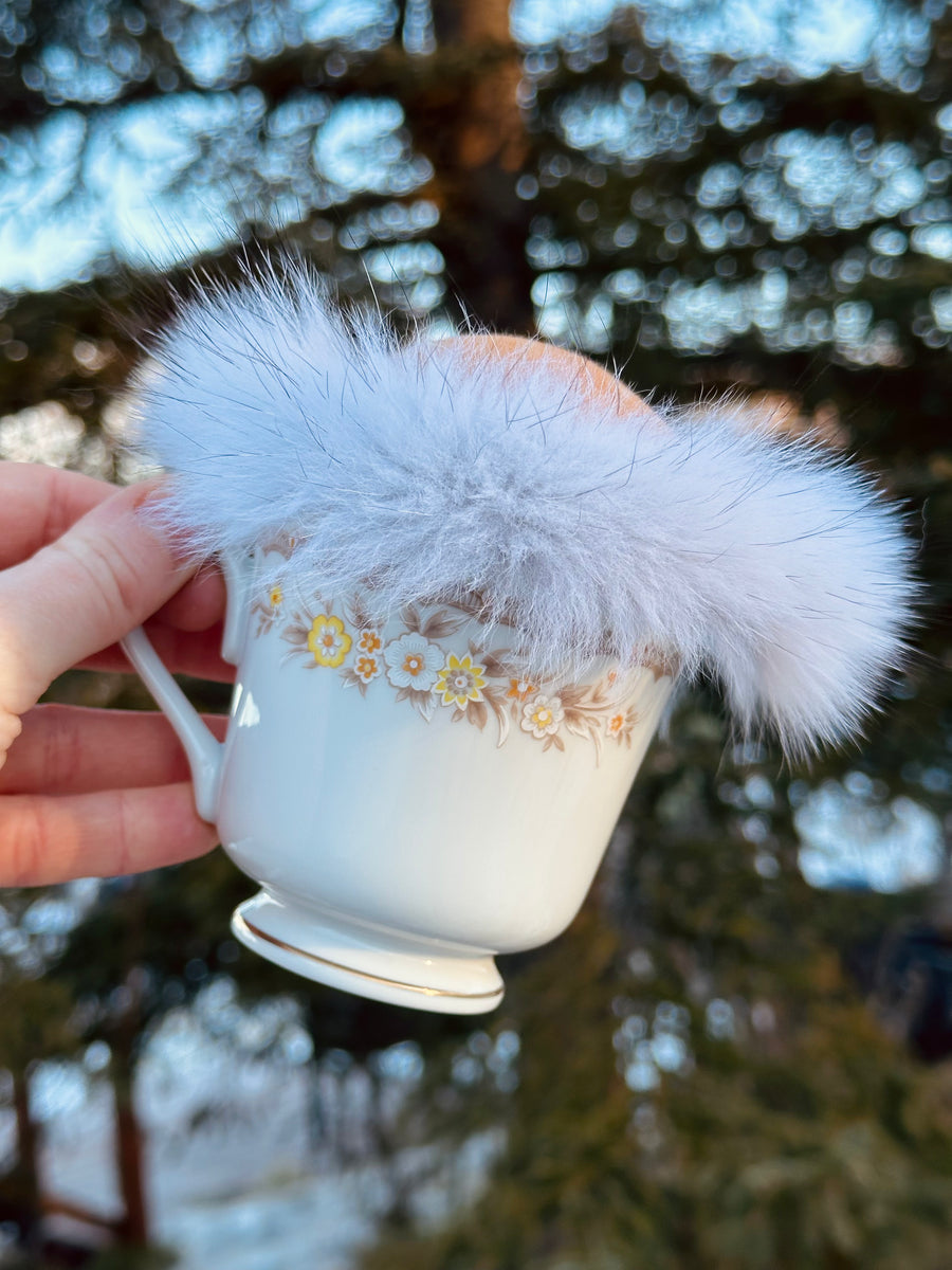 Vintage Daisy Teacup Pincushion - Blue Fox Fur