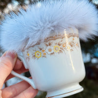 Vintage Daisy Teacup Pincushion - Blue Fox Fur