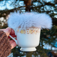 Vintage Daisy Teacup Pincushion - Blue Fox Fur