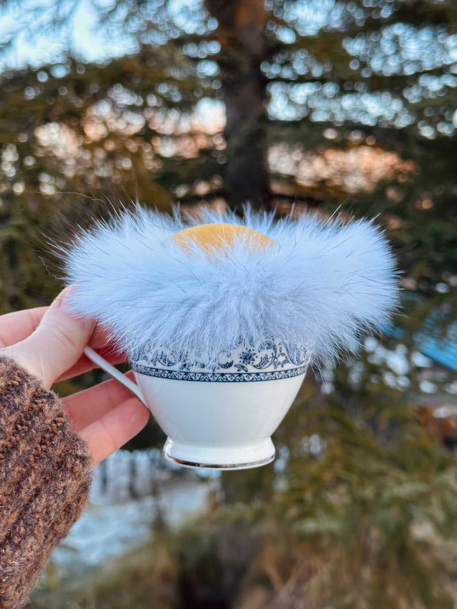 Vintage Paisley Teacup Pincushion - Blue Fox Fur