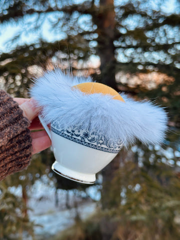 Vintage Paisley Teacup Pincushion - Blue Fox Fur