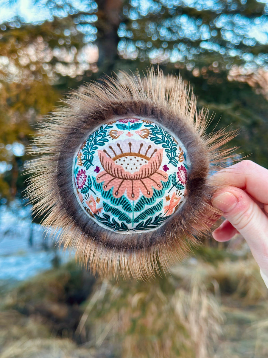 Vintage Folk Flower Teacup Pincushion - Beaver Fur