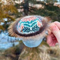 Vintage Folk Flower Teacup Pincushion - Beaver Fur