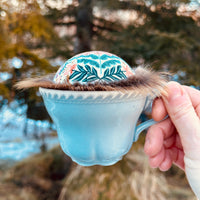 Vintage Folk Flower Teacup Pincushion - Beaver Fur