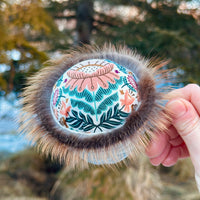 Vintage Folk Flower Teacup Pincushion - Beaver Fur