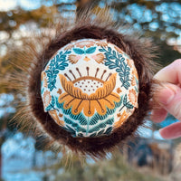 Mustard Folk Flower Teacup Pincushion - Beaver Fur