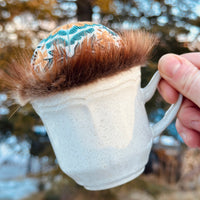 Mustard Folk Flower Teacup Pincushion - Beaver Fur