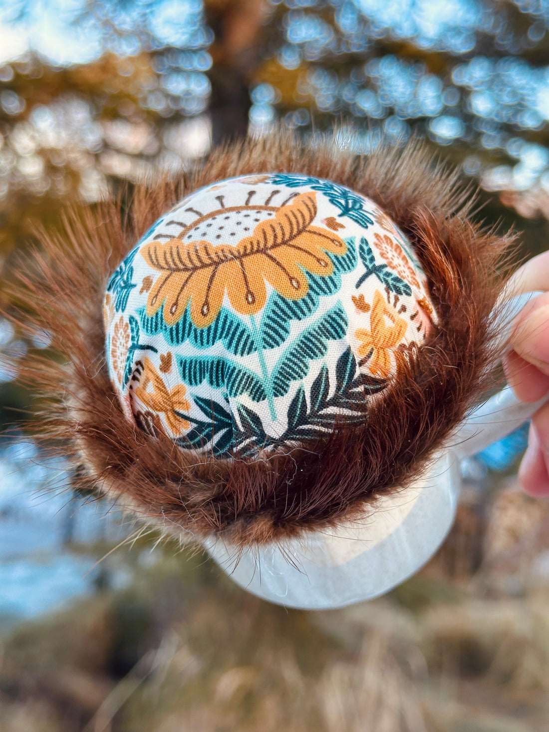 Mustard Folk Flower Teacup Pincushion - Beaver Fur