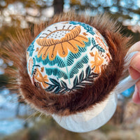 Mustard Folk Flower Teacup Pincushion - Beaver Fur