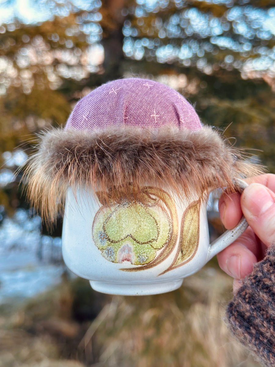 Cottage Flower Teacup Pincushion - Beaver Fur