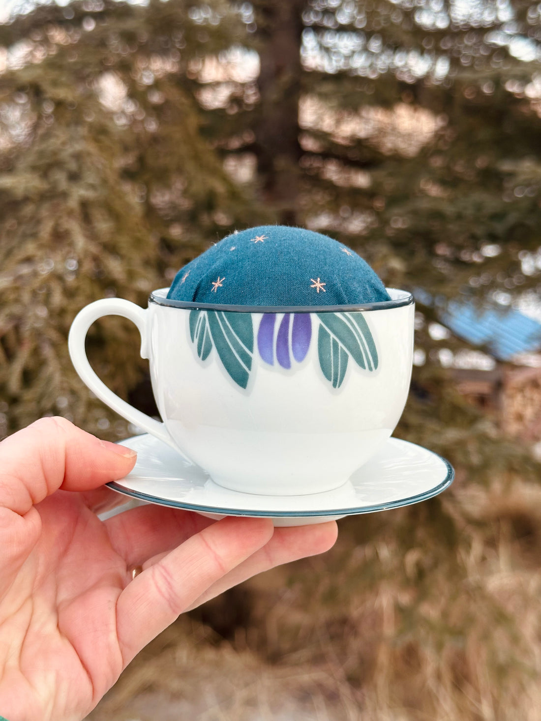 Vintage Iris Teacup Pincushion