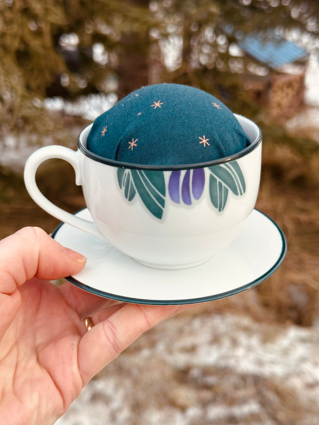 Vintage Iris Teacup Pincushion