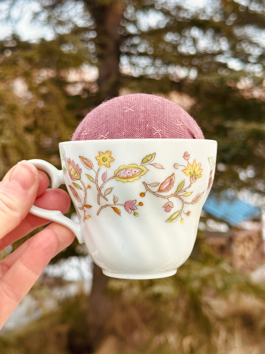 Vintage Floral Teacup Pincushion