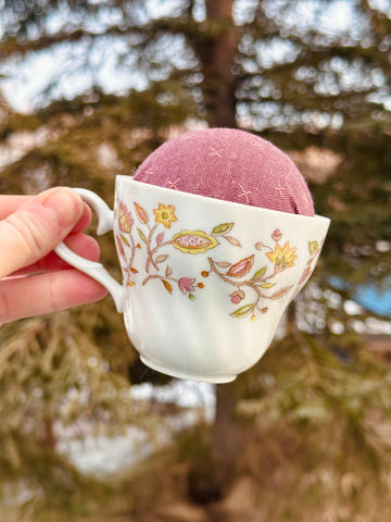 Vintage Floral Teacup Pincushion