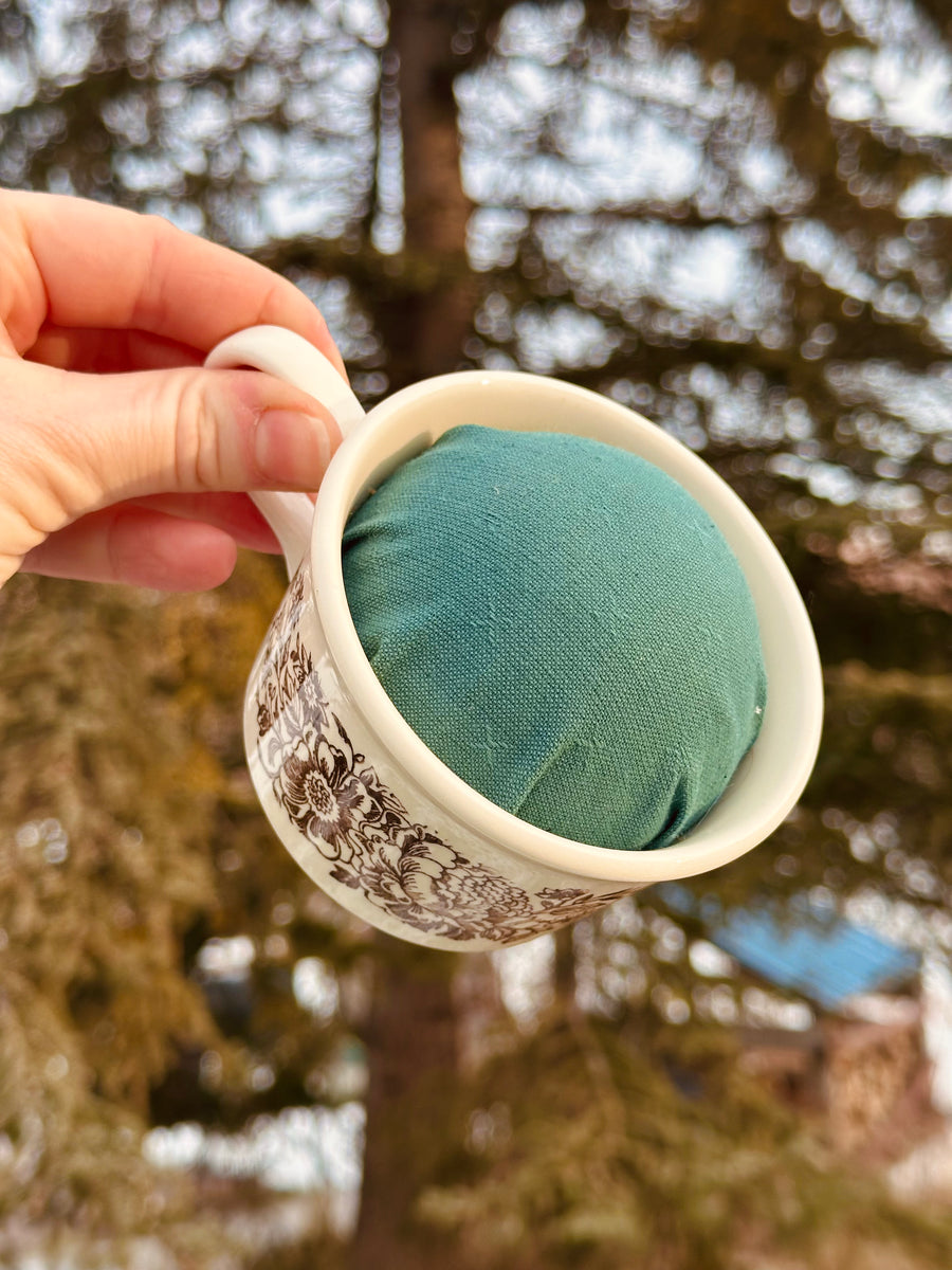 Vintage Peony Teacup Pincushion