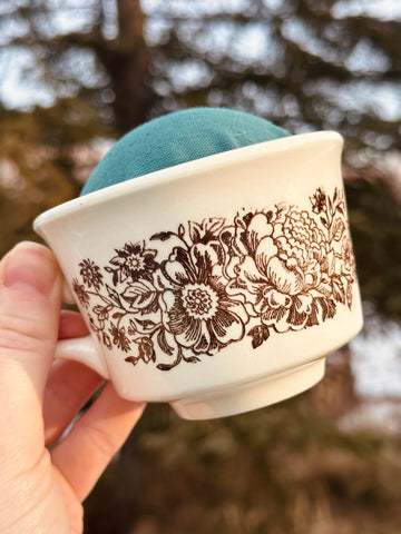 Vintage Peony Teacup Pincushion