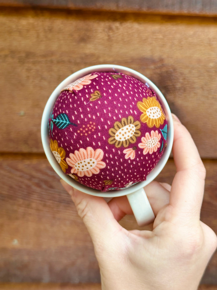 Flower Power Vintage Coffee Cup Pin Cushion