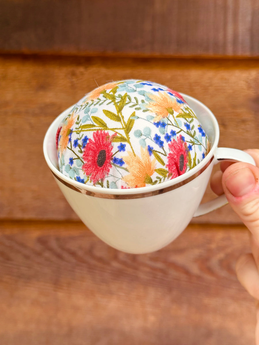 Spring Meadows Tea Cup Pin Cushion