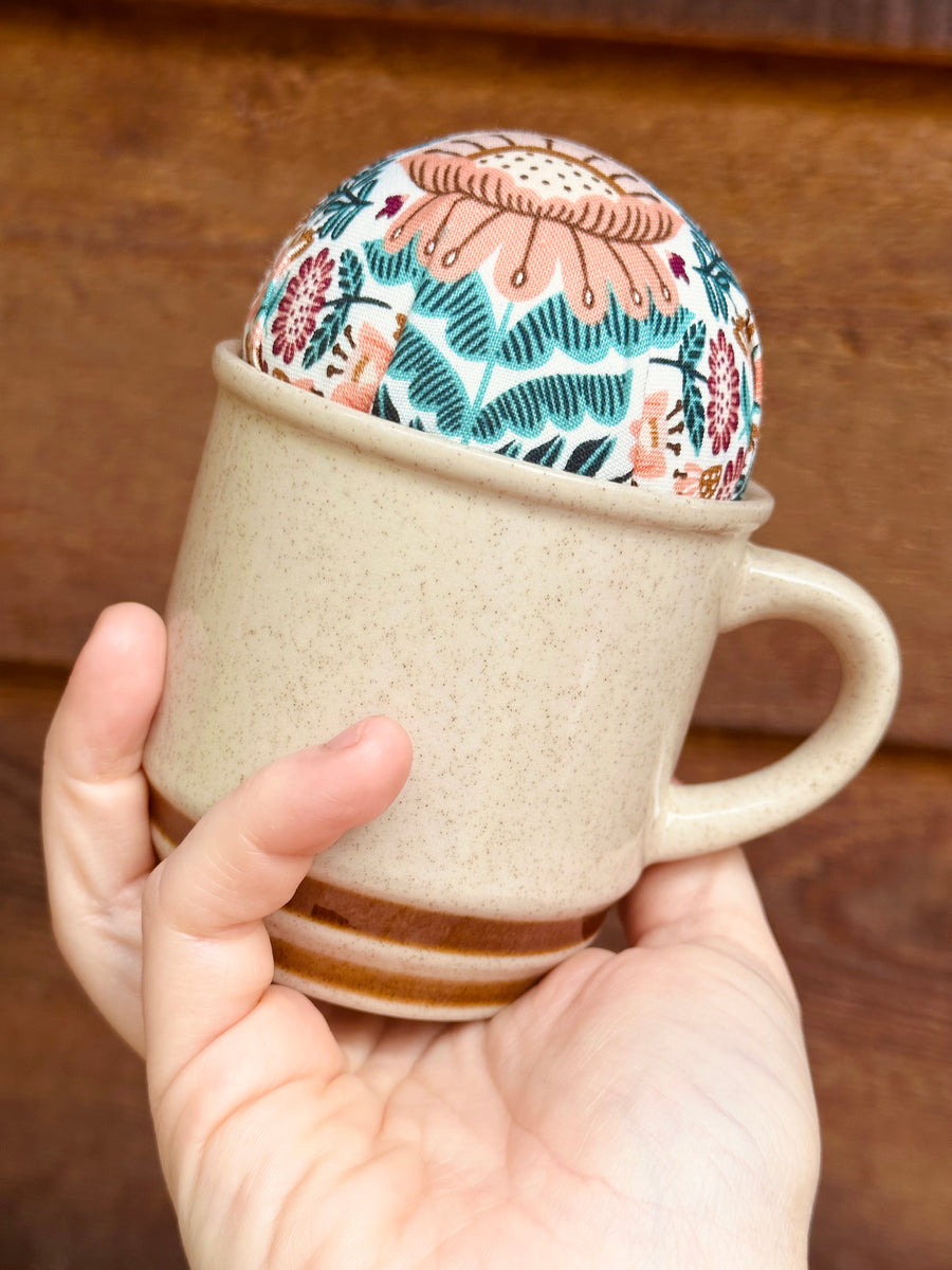 Folk Flower Tea Cup Pin Cushion - Blush