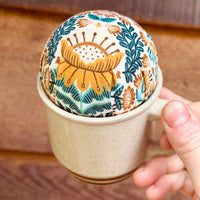Folk Flower Tea Cup Pin Cushion - Mustard