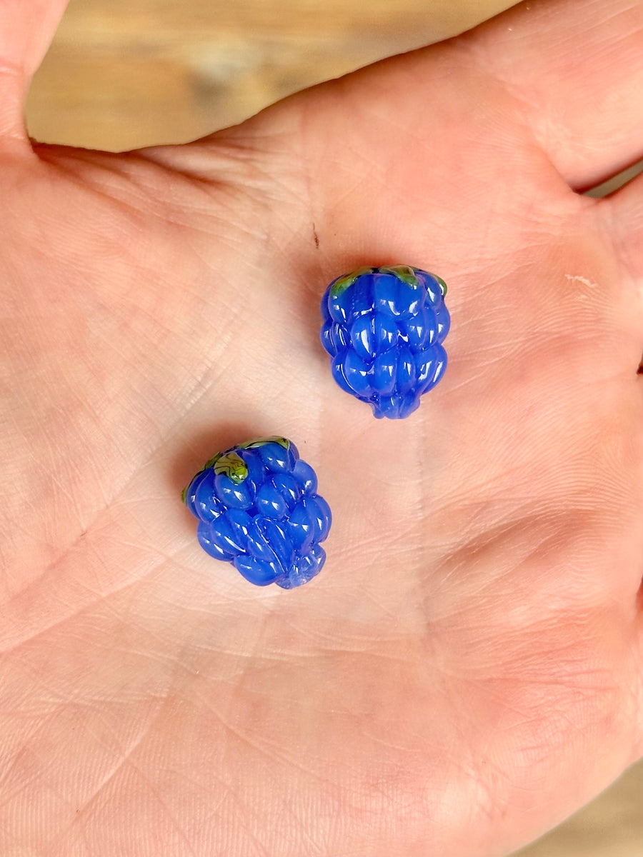 Glass Raspberry Charms - Dark Blue