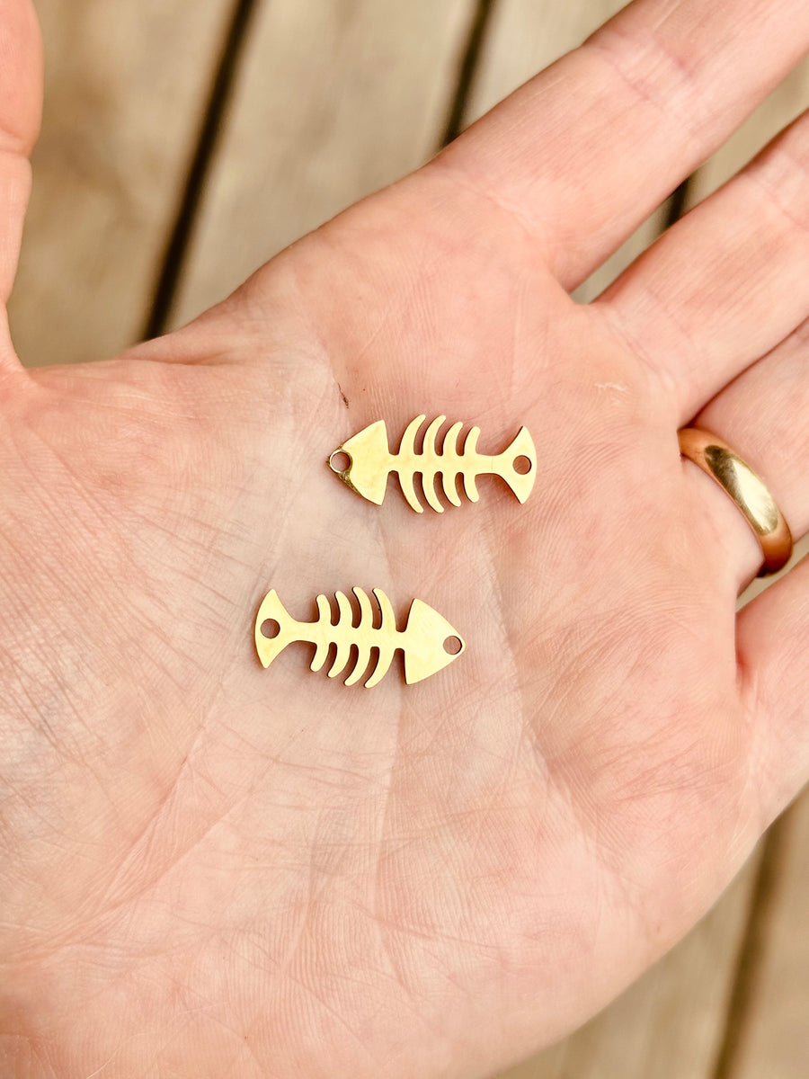 Golden Fish Bone Charms