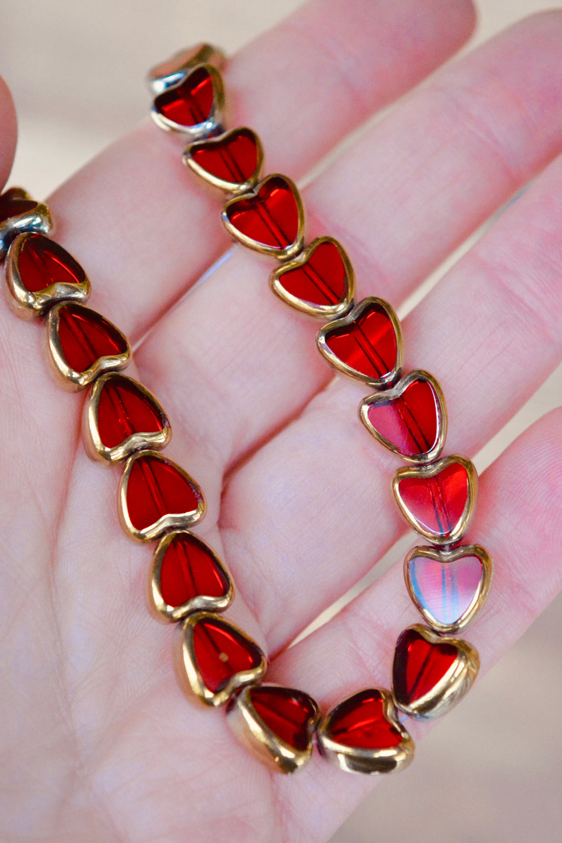 Golden Ruby Glass Hearts